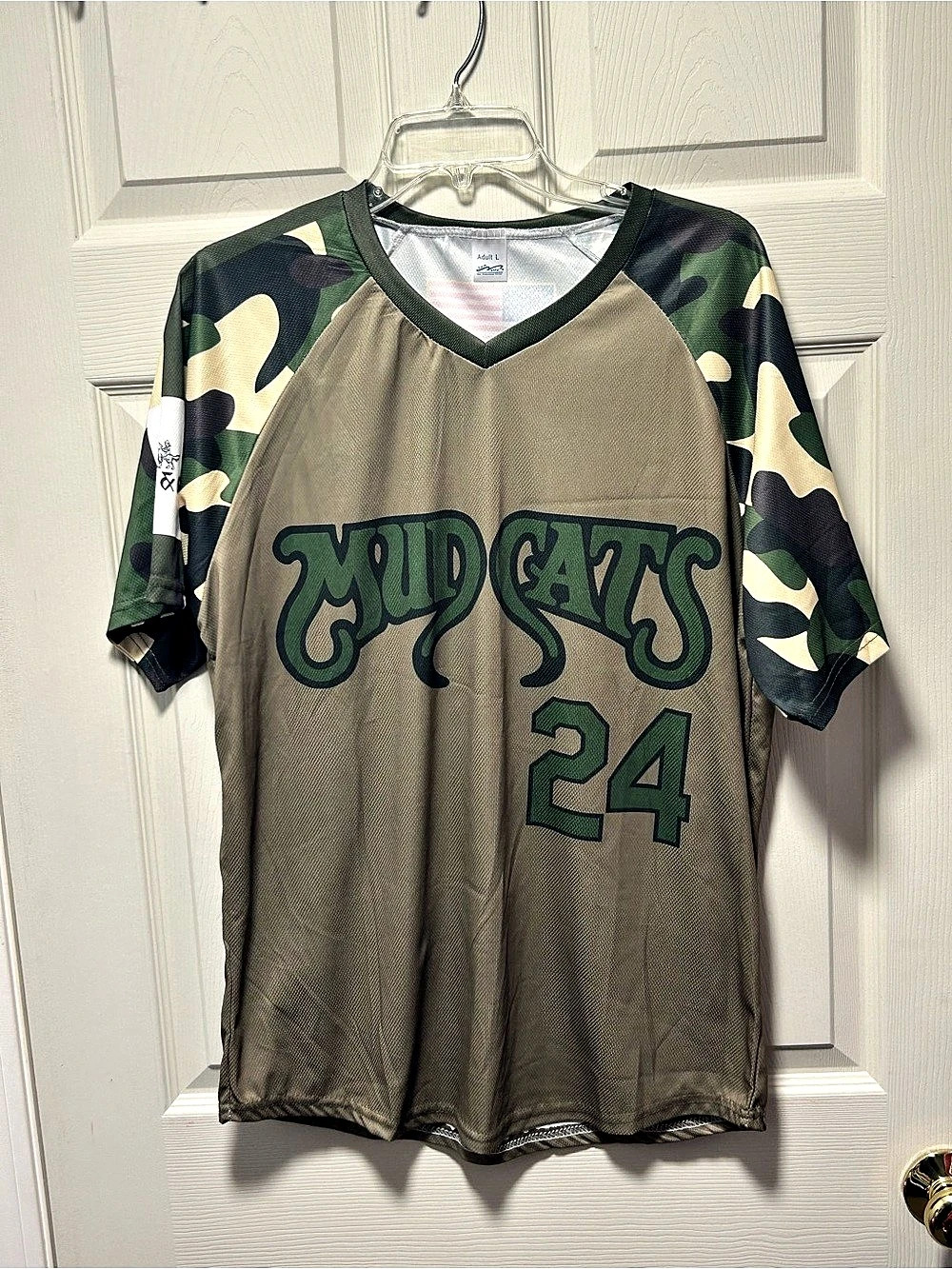 Carolina Mudcats #24 MiLB Olive Green Camo Pullover Promo Jersey Men's Large